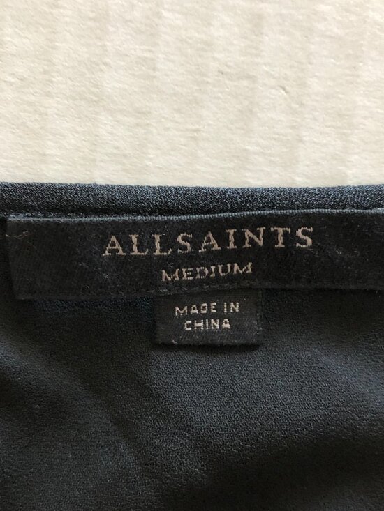 All Saints Lerin Women Black Asymmetric Midi Maxi Dress Size M Pleated Metallic - Picture 7 of 14